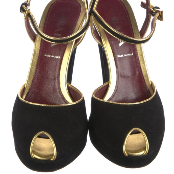 Prada Black Suede Slingback Peep Toe Platform Heels Size 5 - Picture 10 of 16